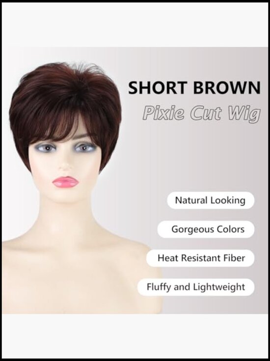 Short Pixie Wig for Women Layered Synthetic Hair with Bangs Natural Look main image 6